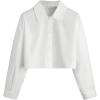 imageSHENHE Girls Collared Long Sleeve Button Down Shirts Loose Basic Cropped Blouse TopWhite