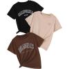 imageSHENHE Girls Graphic Tees Crew Neck Short Sleeve Cute Summer Tops 3 Packs T ShirtsBlack Brown Apricot