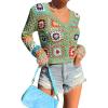 imageSHENHE Womens Floral Crochet V Neck Button Down Long Sleeve Cropped CardigansGreen