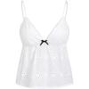imageSHENHE Womens Lace Trim V Neck Eyelet Camisole Top Spaghetti Strap Babydoll Tank CamiWhite
