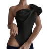 imageSHENHE Womens One Shoulder Sleeveless Big Bow Front Elegant Fitted Tank Top BodysuitBlack