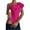 imageSHENHE Womens One Shoulder Sleeveless Big Bow Front Elegant Fitted Tank Top BodysuitHot Pink