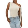imageSHENHE Womens One Shoulder Tie Knot Sleeveless Ruched Fitted Elegant Going Out Crop TopApricot