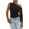 imageSHENHE Womens One Shoulder Tie Knot Sleeveless Ruched Fitted Elegant Going Out Crop TopBlack