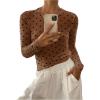imageSHENHE Womens Polka Dots Sheer Mesh T Shirt Round Neck Slim Fitted Streetwear TopCoffee Brown