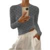 imageSHENHE Womens Polka Dots Sheer Mesh T Shirt Round Neck Slim Fitted Streetwear TopGrey