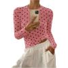 imageSHENHE Womens Polka Dots Sheer Mesh T Shirt Round Neck Slim Fitted Streetwear TopPink