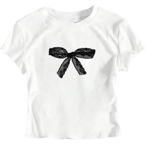 imageSHENHE Womens Graphic Tee Short Sleeve Crop Top Crewneck Fitted T Shirt Y2k Summer TopWhite