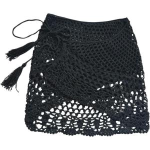 imageSHENHE Womens Hollow Out Sheer Crochet Wrap Skirt Scalloped Sexy Boho Mini SkirtBlack