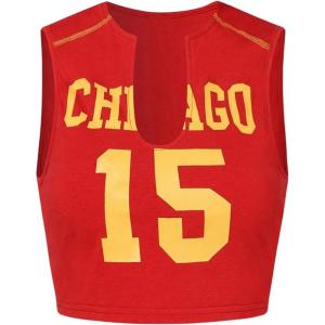 imageSHENHE Womens Letter Graphic Notched Neck Sleeveless Crop Tank Top Casual Summer TopRed