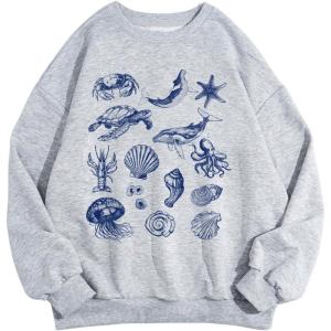 imageSHENHE Womens Oversized Graphic Sweatshirt Crewneck Cute Animal Print Top SweatshirtLight Grey