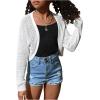imageSHENHE Girls Hollow Out Open Front Bolero Shrug Long Sleeve Loose Cardigan SweaterWhite