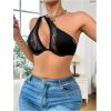 imageSHENHE Womens Contrast Lace Bralette One Shoulder Cut Out Unlined Underwire BrasBlack