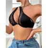 imageSHENHE Womens Contrast Lace Bralette One Shoulder Cut Out Unlined Underwire BrasBlack