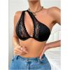 imageSHENHE Womens Contrast Lace Bralette One Shoulder Cut Out Unlined Underwire BrasBlack