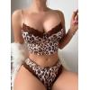 imageSHENHE Womens Leopard Print Lingerie 2 Piece Set Lace Trim Chain Bra and Panty SetBrown