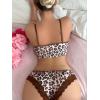 imageSHENHE Womens Leopard Print Lingerie 2 Piece Set Lace Trim Chain Bra and Panty SetBrown