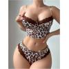 imageSHENHE Womens Leopard Print Lingerie 2 Piece Set Lace Trim Chain Bra and Panty SetBrown