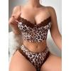 imageSHENHE Womens Leopard Print Lingerie 2 Piece Set Lace Trim Chain Bra and Panty SetBrown