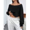 imageSHENHE Womens Long Sleeve Boat Neck Cropped Tee Drop Shoulder Casual T Shirts TopBlack