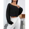 imageSHENHE Womens Long Sleeve Boat Neck Cropped Tee Drop Shoulder Casual T Shirts TopBlack