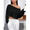 imageSHENHE Womens Long Sleeve Boat Neck Cropped Tee Drop Shoulder Casual T Shirts TopBlack
