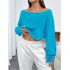 imageSHENHE Womens Long Sleeve Boat Neck Cropped Tee Drop Shoulder Casual T Shirts TopBlue