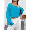 imageSHENHE Womens Long Sleeve Boat Neck Cropped Tee Drop Shoulder Casual T Shirts TopBlue