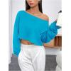 imageSHENHE Womens Long Sleeve Boat Neck Cropped Tee Drop Shoulder Casual T Shirts TopBlue