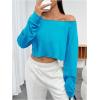 imageSHENHE Womens Long Sleeve Boat Neck Cropped Tee Drop Shoulder Casual T Shirts TopBlue