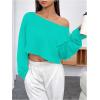 imageSHENHE Womens Long Sleeve Boat Neck Cropped Tee Drop Shoulder Casual T Shirts TopGreen
