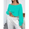 imageSHENHE Womens Long Sleeve Boat Neck Cropped Tee Drop Shoulder Casual T Shirts TopGreen