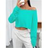 imageSHENHE Womens Long Sleeve Boat Neck Cropped Tee Drop Shoulder Casual T Shirts TopGreen