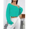 imageSHENHE Womens Long Sleeve Boat Neck Cropped Tee Drop Shoulder Casual T Shirts TopGreen