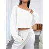 imageSHENHE Womens Long Sleeve Boat Neck Cropped Tee Drop Shoulder Casual T Shirts TopWhite