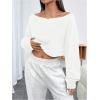imageSHENHE Womens Long Sleeve Boat Neck Cropped Tee Drop Shoulder Casual T Shirts TopWhite