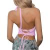imageSHENHE Womens Open Back Halter Neck Lace Up Tie Back Split Front Sexy Club Crop TopPink