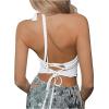 imageSHENHE Womens Open Back Halter Neck Lace Up Tie Back Split Front Sexy Club Crop TopWhite