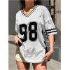 imageSHENHE Womens Oversized Short Sleeve Mesh Football Jersey Shirt V Neck Graphic Top TeeBlack