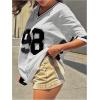 imageSHENHE Womens Oversized Short Sleeve Mesh Football Jersey Shirt V Neck Graphic Top TeeBlack