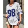 imageSHENHE Womens Oversized Short Sleeve Mesh Football Jersey Shirt V Neck Graphic Top TeeBlue