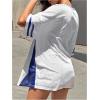 imageSHENHE Womens Oversized Short Sleeve Mesh Football Jersey Shirt V Neck Graphic Top TeeBlue