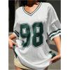 imageSHENHE Womens Oversized Short Sleeve Mesh Football Jersey Shirt V Neck Graphic Top TeeGreen
