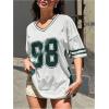 imageSHENHE Womens Oversized Short Sleeve Mesh Football Jersey Shirt V Neck Graphic Top TeeGreen