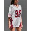 imageSHENHE Womens Oversized Short Sleeve Mesh Football Jersey Shirt V Neck Graphic Top TeeWhite