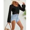 imageSHENHE Womens Sheer Hollow Out Tie Front Bell Sleeve Scalloped Crop Knit Cardigan SweaterBlack