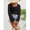 imageSHENHE Womens Sheer Hollow Out Tie Front Bell Sleeve Scalloped Crop Knit Cardigan SweaterBlack