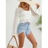 imageSHENHE Womens Sheer Hollow Out Tie Front Bell Sleeve Scalloped Crop Knit Cardigan SweaterWhite