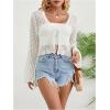 imageSHENHE Womens Sheer Hollow Out Tie Front Bell Sleeve Scalloped Crop Knit Cardigan SweaterWhite