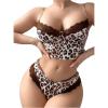imageSHENHE Womens Leopard Print Lingerie 2 Piece Set Lace Trim Chain Bra and Panty SetBrown